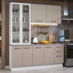 Armário De Cozinha Completa 190cm Com Cristaleira Agata Madesa Branco Crema