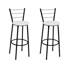 Kit 2 Banquetas Alta Preta com Encosto Assento Branco Jaddi