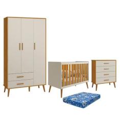 Dormitório Infantil Isis Guarda Roupa 3 Portas, Cômoda e Berço Areia/S
