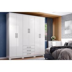 Guarda Roupa Solteiro 6 Portas e 3 Gavetas c/ Pés Caju DA136 Branco - Henn