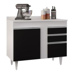 Balcão Gabinete 100cm Com Tampo 2 Portas Luziania Preto-branco - Lumil