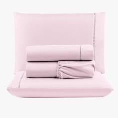 Jogo De Lençol Peletizado 400 Fios Casal 4 Peças Barato - Casa - Hotel - Pousada - Rosa