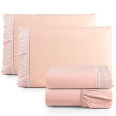 Jogo De Lençol Queen Suave Barrado Lese 4 Peças Barato - Salmão