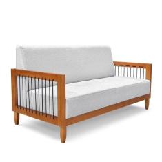 Sofá 2 Lugares Base de Madeira Mariana 160 cm Linho Grigio S04 - D'Ros