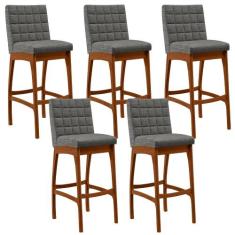 Kit 05 Banquetas Altas Para Cozinha Sala de Jantar Fixa Mila B04 Linho