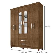 Guarda Roupa Casal Modena Com Espelho 6 Portas E Cômoda Cannes 5 Gavet
