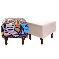 Kit com 2 Puff Banqueta 40x40cm Quadrado Decorativo Pés Madeira