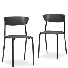 Kit 02 Cadeiras Fixa Base Preta Empilhável Bit F02 Preto - Lyam Decor