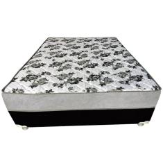 Cama Box Casal Suede Preto + Colchão Casal Suede Cinza Orto Molas Bonnel 138x188x55