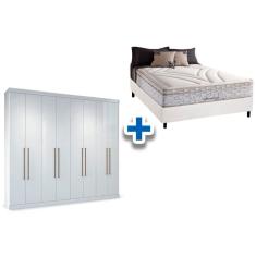 Cama Box Casal + Colchão American Herval + Guarda Roupa Master Vip 8.4 Branco