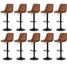 Kit 10 Banqueta Alta Elegance  Com Base Giratória E   Marrom