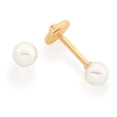 Brinco Perola Infantil Com Tarraxa Baby Folheado Ouro 18K