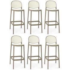 Kit 6 Banqueta Alta Com Encosto Roma Em Polipropileno - Branco/cinza Escuro