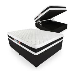 Cama Box Baú Casal + Colchão Espuma D45 - Castor - Black White Double Face 138x188x69cm