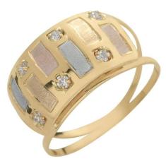 Anel de Ouro 18k Tricolor com 6 Pedras Zircônias Colore di Parete - Me