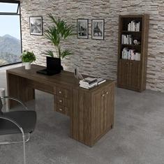 Conjunto Home Office 3 Peças Escrivaninha 3 Gavetas Estante e Balcão 2 Portas Espresso Móveis