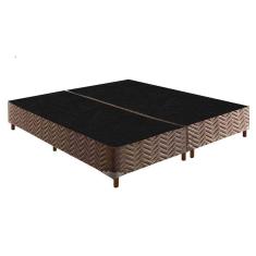 Cama Box Base Queen Sommier Rústico Bordado Brown (158x198x30) - Paropas