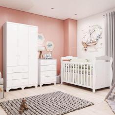Quarto de Bebê Completo com Guarda-roupa 3 Portas e Cômoda e Berço Nin
