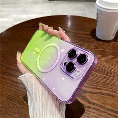 Capa de carga sem fio com padrão gradiente de luxo para iPhone 11 12 13 14 Pro Max Plus Capa magnética transparente macia, amarela, para iPhone 12Pro Max