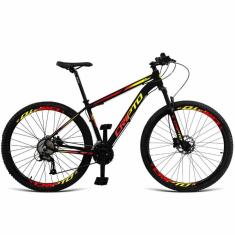 Bicicleta Aro 29 Cripto 24v Acera Freio Hidraulico Trava-k7 - 19&quot; Preto-amarelo E Vermelho