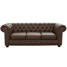 Sofá 3 Lugares Sala De Estar 235cm Chesterfield Pés Madeira Couro Capu