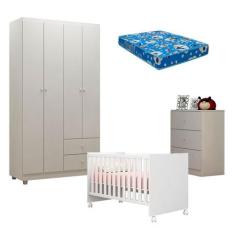 Quarto de Bebê Louise 4 Portas com Berço Doce Sonho 100 Rodízios Branc