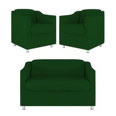 Kit Sofá Namoradeira + 02 Poltrona Tilla Recepção Sala Suede verde