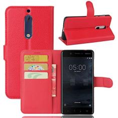 NOKIA 5 Capa tipo carteira, carteira flip de couro PU premium com compartimento para cartão, suporte e fecho magnético [capa interna à prova de choque de TPU] Compatível com NOKIA 5