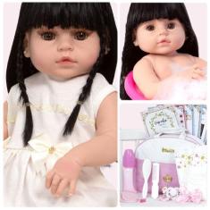 Boneca Reborn Recem Nascida Morena Linda 46cm Vários Itens - Cegonha R