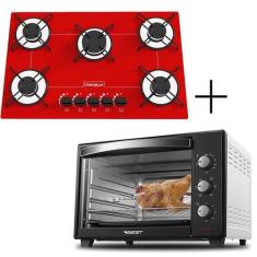 Fogão Cooktop 5 Bocas Vermelho + Forno De Eletrico 48 Plus - CHAMALUX,