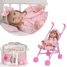 Bebê Reborn Abigail Completa Com Carrinho Vários Acessórios - Cegonha 