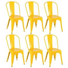 Loft7, Kit 6 Cadeiras Iron Tolix Design Industrial em Aço Carbono Vintage Moderna e Elegante Versátil Sala de Jantar Cozinha Bar Restaurante Varanda Gourmet, Amarelo