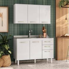 Cozinha Compacta 2 Peças 1,20 m 5 Portas 3 Gavetas Branco Bit Nicioli