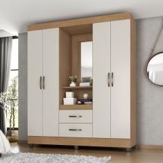 Guarda Roupa Solteiro 4 Portas Nature Off White Com Espelho