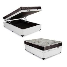 Cama Box Baú Casal Conforto Sintético Branco + Colchão Casal Conforto Espuma D33  28x138x188