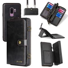 Capa carteira compatível com Samsung Galaxy S9 Plus, alça de ombro transversal, suporte para cartão, multifuncional, 2 em 1, capa magnética destacável para celular Glaxay S9+ 9S 9+ S 9 9plus S9plus
