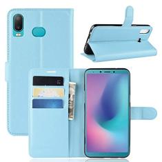 Capa para Samsung A6S, carteira flip de couro PU premium com compartimento para cartão, suporte e fecho magnético [capa interior à prova de choque de TPU] Compatível com Samsung A6S