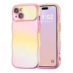 ZTOFERA Capa para iPhone 14 de 6,1 polegadas, linda capa ondulada encaracolada com estampa de coração de amor, borda de revestimento iridescente com proteção total da câmera, capa de telefone à prova