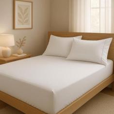 Lençol cama Casal 400 Fios 3 Peças 100% algodao com elastico - Rafalor