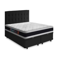 Cama Box Baú Queen + Cabeceira Cassis + Colchão Espuma D45 Castor Black White Double Face 158cm