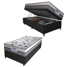 Cama Box Baú Solteiro Colchão Espuma D33 Fort 88x188x62cm Cinza / Branco Gazin