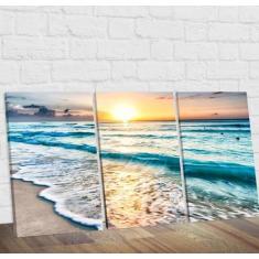 Trio De Quadros Canvas Partido Pôr Do Sol Na Praia 50x80cm - Midiapopa