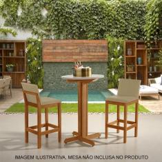 Kit 2 Banquetas Alta Pérola Com Encosto Estofada Em Veludo Bege Madeira Maciça Castanho