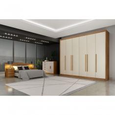 Guarda Roupa Casal Coimbra 6 Portas de Bater 8 Gavetas 100% MDF Coimbra-cumaru-fendi Móveis Novo Horizonte
