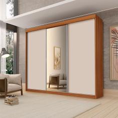 Guarda Roupa Casal Florença 3 Portas de Correr 5 Gavetas MDF com Espelho Carvalho New Off White Pina