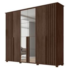 Guarda Roupa Casal Amsterdã 6 Portas de Bater 4 Gavetas MDP-MDF com Espelho Noce RV Móveis