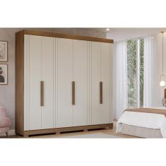 Guarda Roupa Casal Cecilia 6 Portas de Abrir 6 Gavetas MDF com Espelho Avelã-Off White Panan
