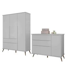 Jogo de Quarto Infantil Retrô Alice Guarda Roupa e Cômoda com Porta - PR Baby