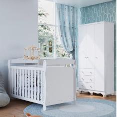 Quarto de Bebê com Guarda Roupa 3 Portas e Berço Americano Nina Espresso Móveis Branco Brilho