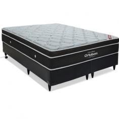 Conjunto Cama Box Colchão Elegant Superpocket Super King  Ortobom Preto/Branco